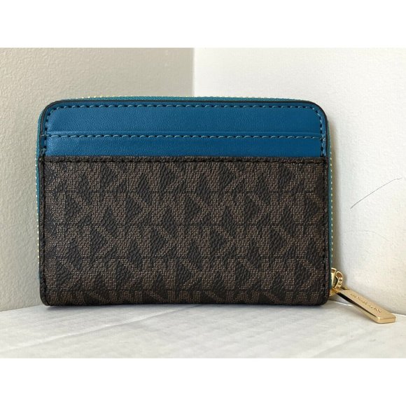 New Michael Kors Jet Set Travel Medium Card case wallet Brown / Lagoon - Picture 4 of 4